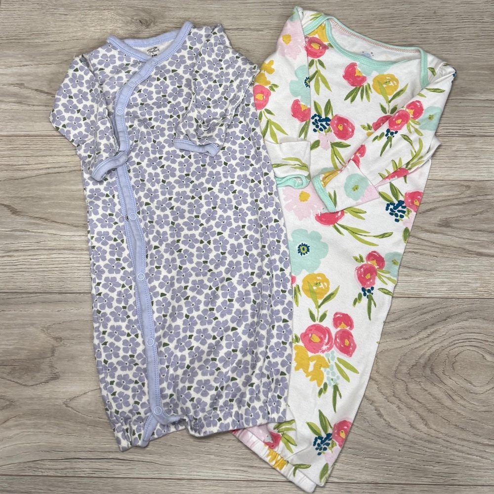 Touched by Nature Cloud Island Baby Floral Sleep Gowns 2 Pack 0-6 Organic Cotton